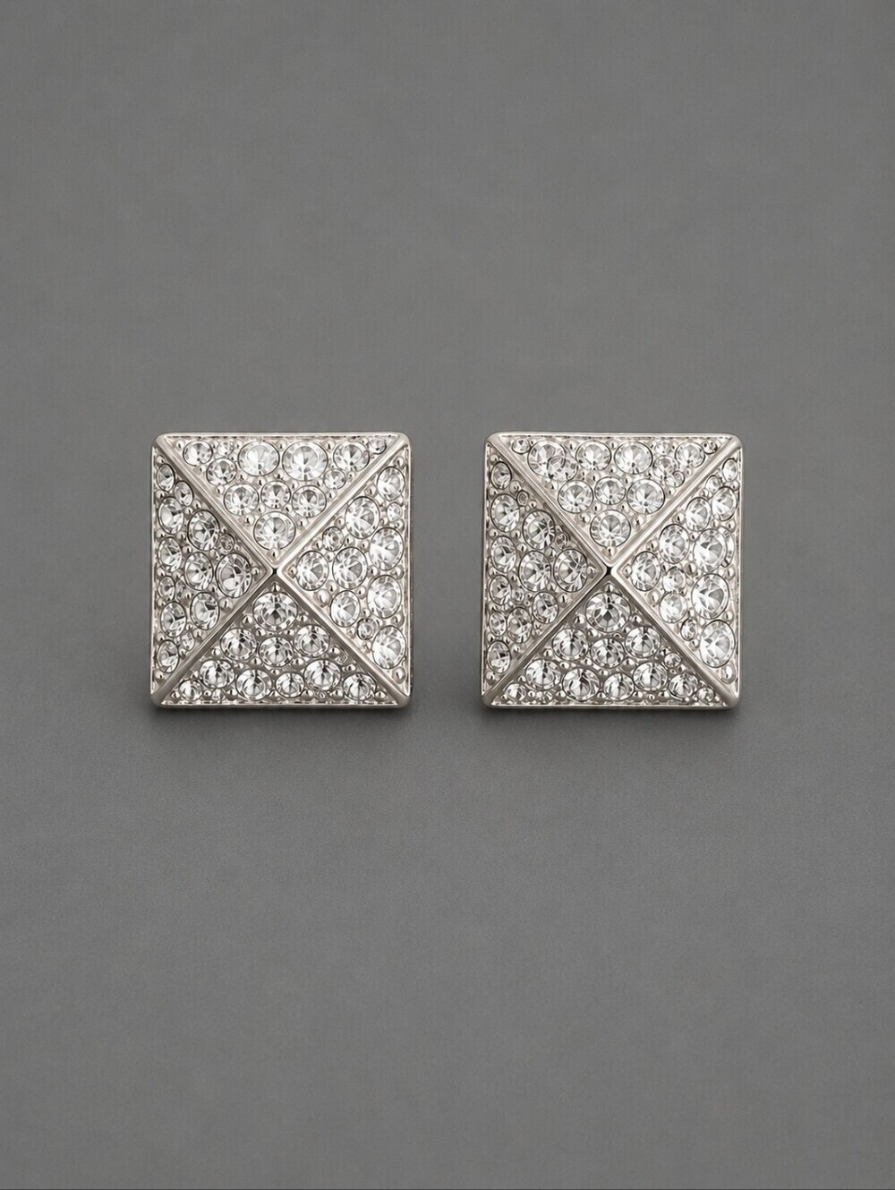 Vintage Paved Rhinestone Pyramid Cocktail Formal Post Earrings